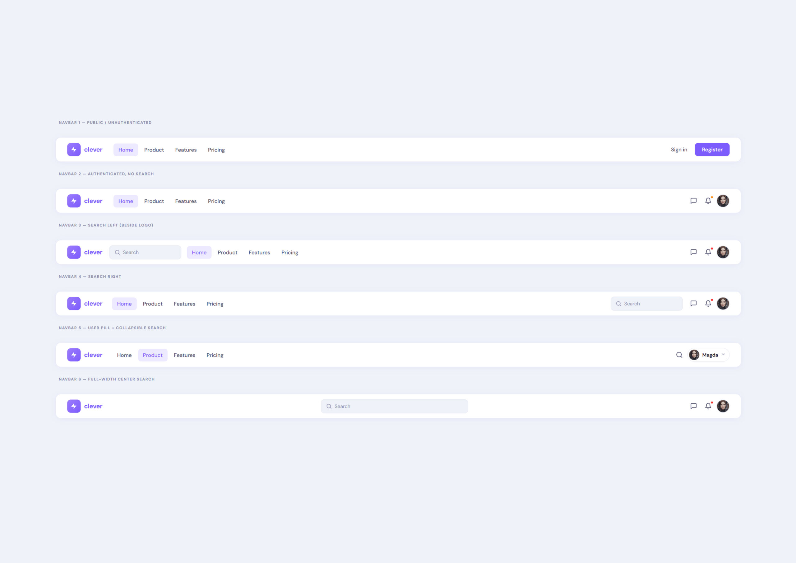 Responsive Navbar UI Designs with Search & User Menu (HTML CSS JavaScript Free Download)