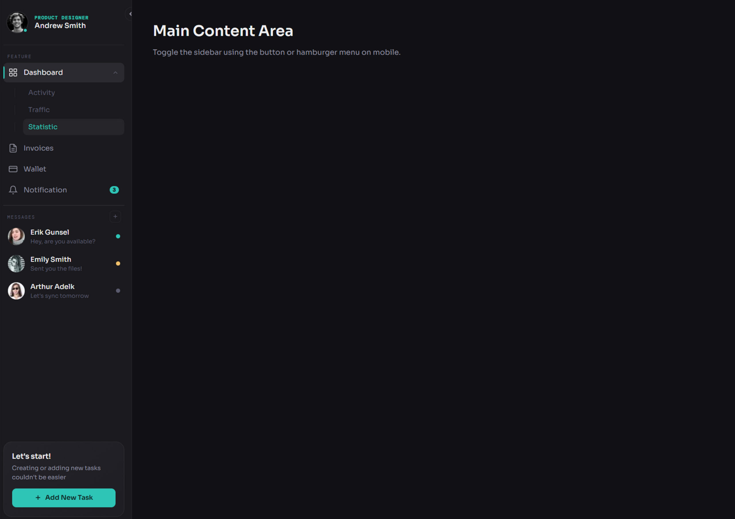 Modern Responsive Admin Sidebar Template (HTML CSS JavaScript) – Free UI Kit