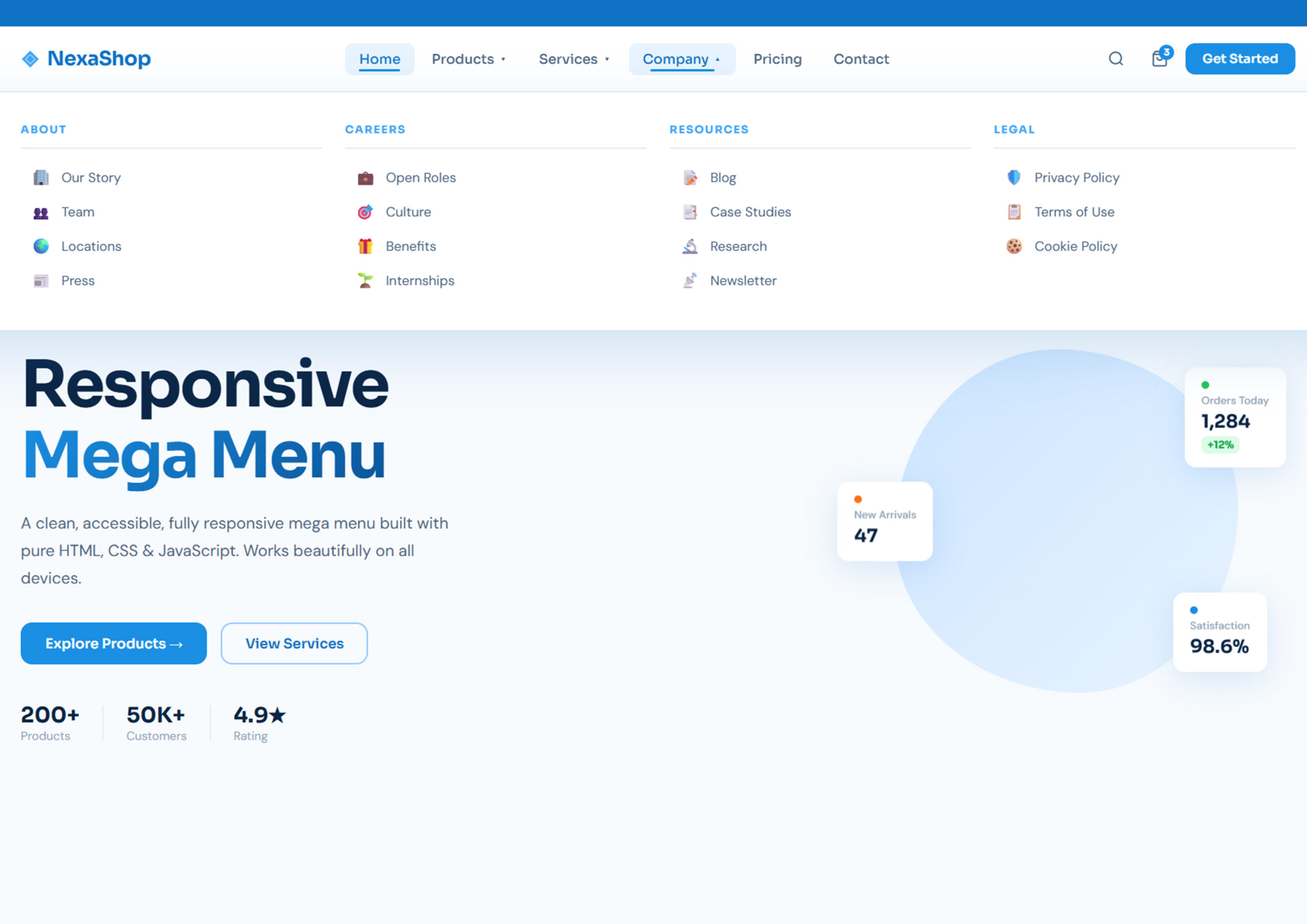 Responsive Mega Menu with HTML, CSS & JavaScript (Free Download)