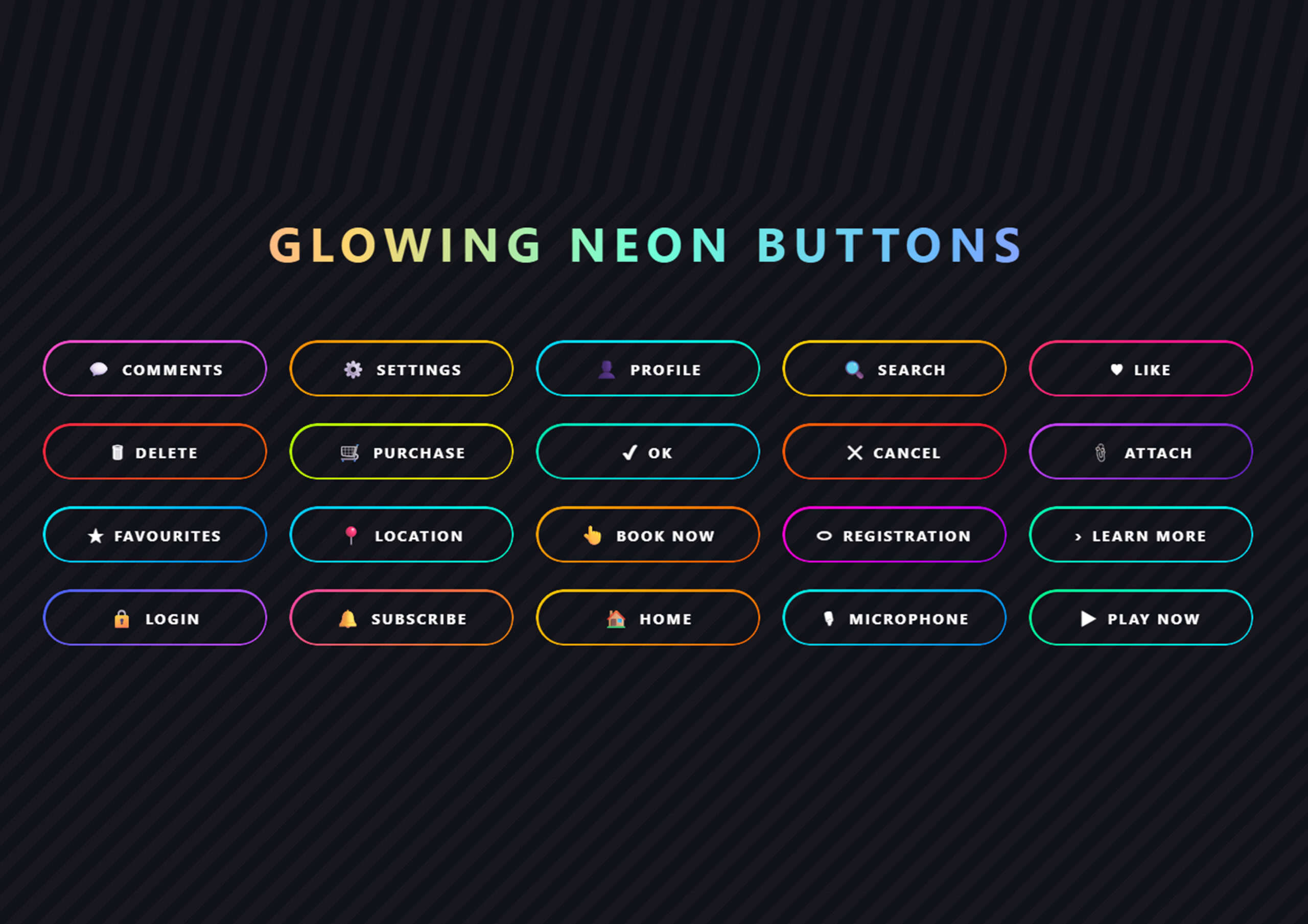 Modern Neon Glow Buttons UI Kit (Responsive HTML CSS JS) Free Download