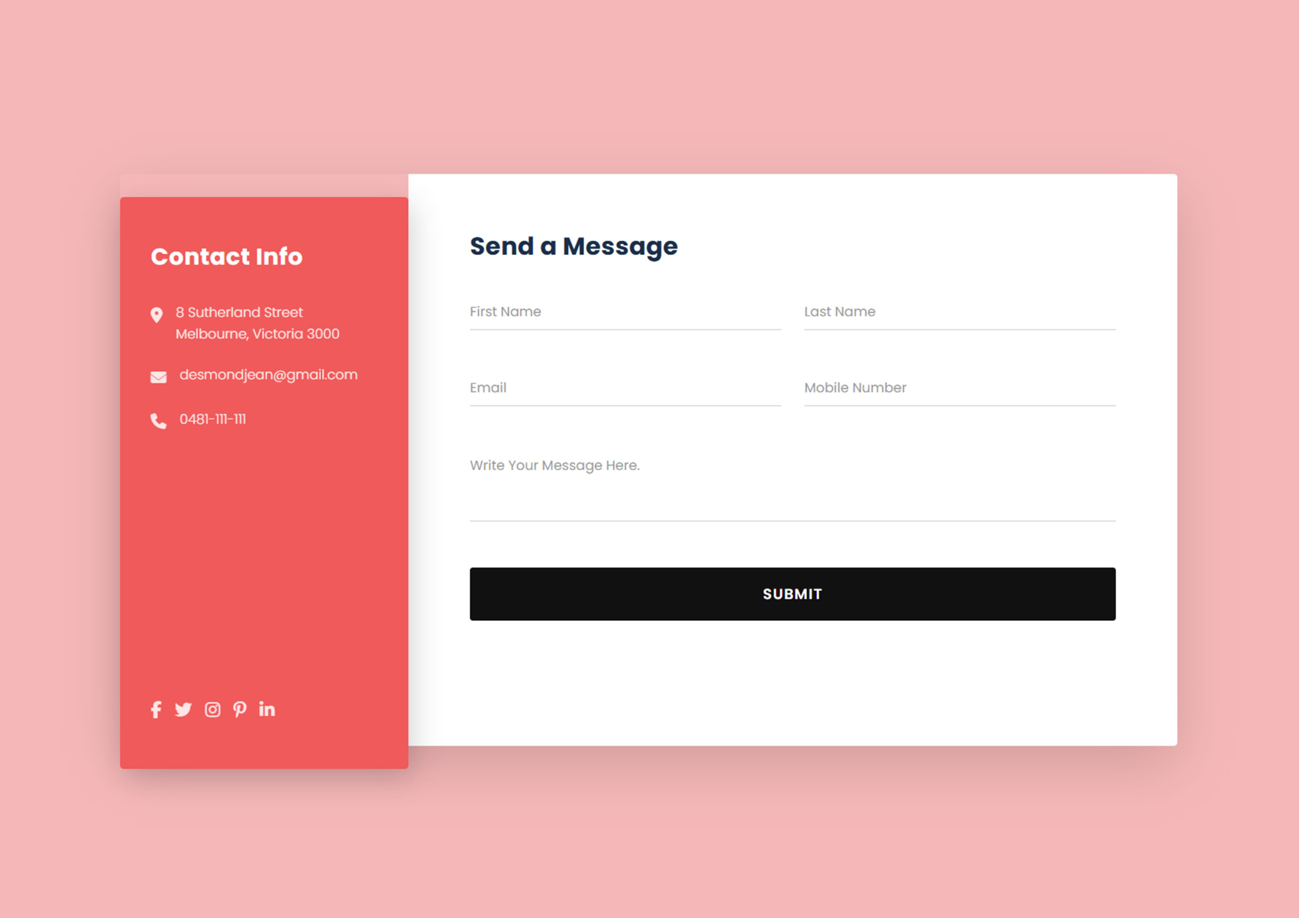 Responsive Contact Form UI Design (HTML CSS JavaScript) Free Download – Modern Split Layout