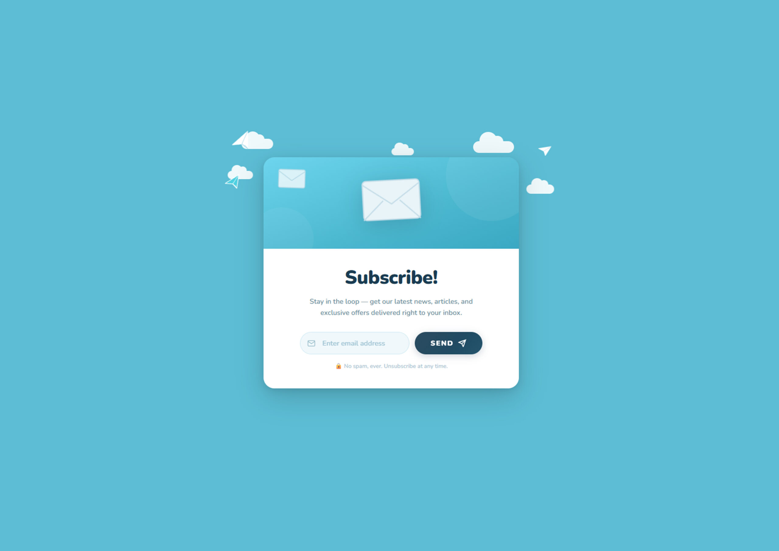 Modern Newsletter UI Component – Responsive Email Subscription Box (Free HTML CSS JS Download)
